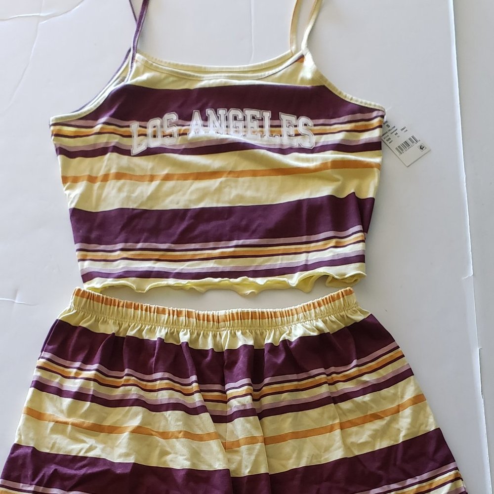 NWT Weekend Soul Women's Cami and Shorts Pajama Set Sm Striped Cropped